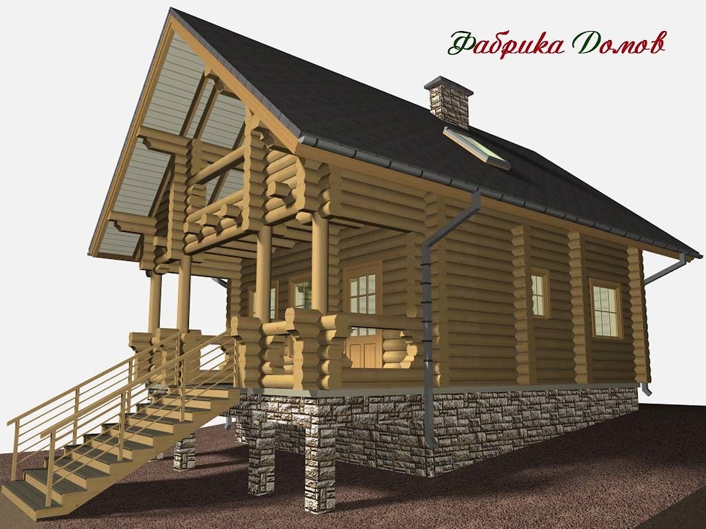 Типовой проект деревянного дома из оцилиндрованного бревна «Экодом» 64 м² — стоимость строительства за 1 м² / 11 300 000 руб