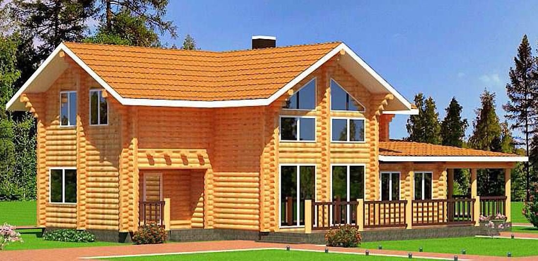 Современный деревянный дом из бревна дизайн «Экодом» площадь 124 м² — цена 49 266 у.е