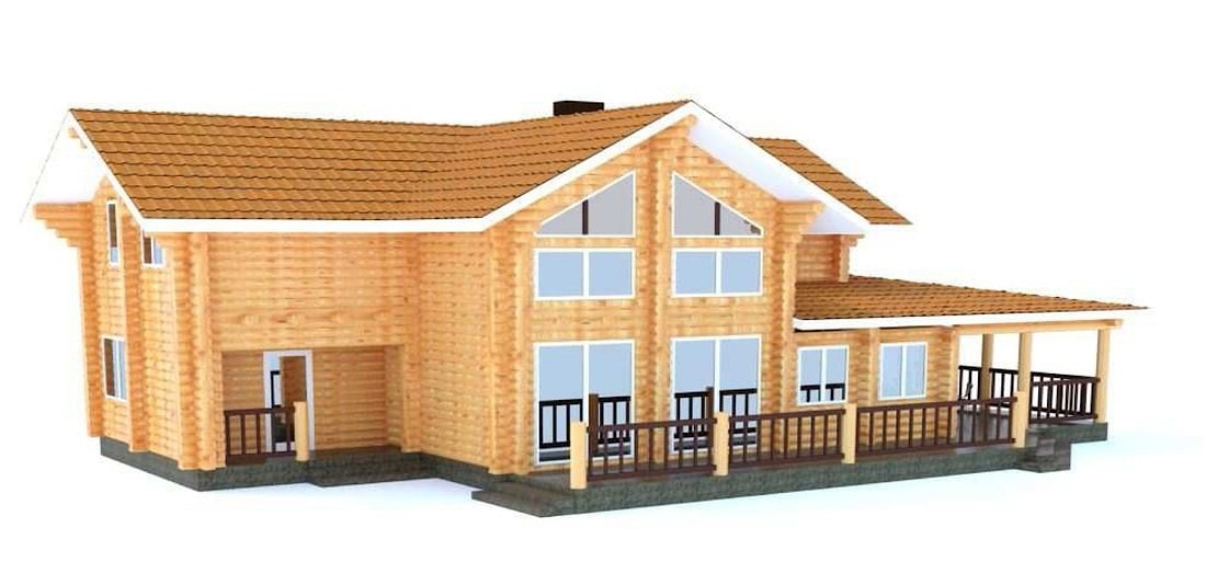 Современный деревянный дом из бревна дизайн «Экодом»