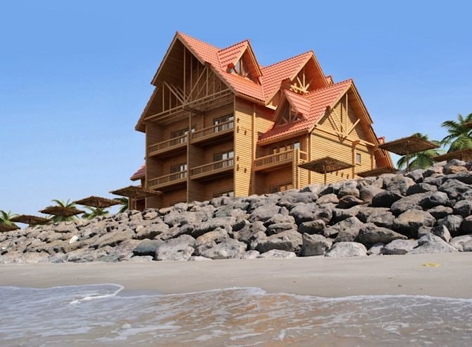 Строительство деревянной гостиницы, монтаж деревянного отеля из бревна