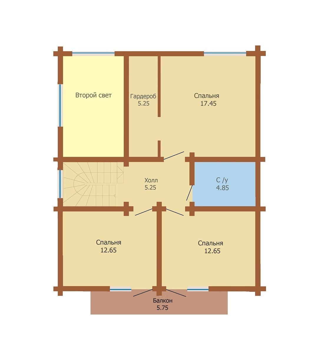 план второго этажа деревянного дома