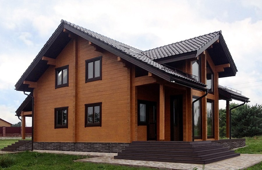 Деревянный дом "Майн Рид" из клееного бруса, новый проект с фундаментом   