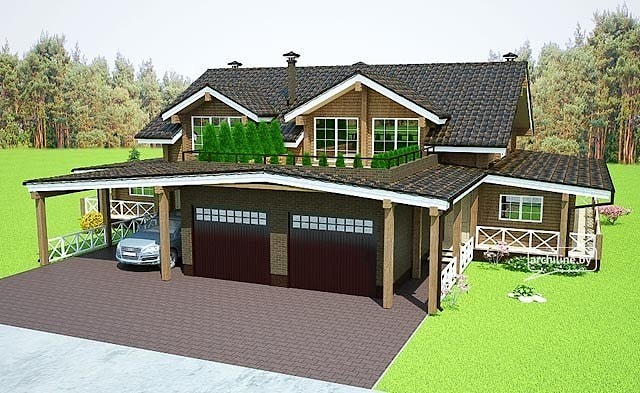 Дом на две семьи "Эверест" с гаражом из бруса, монтаж под ключ, проект фундамента, 508 метров квадратных - цена по запросу  